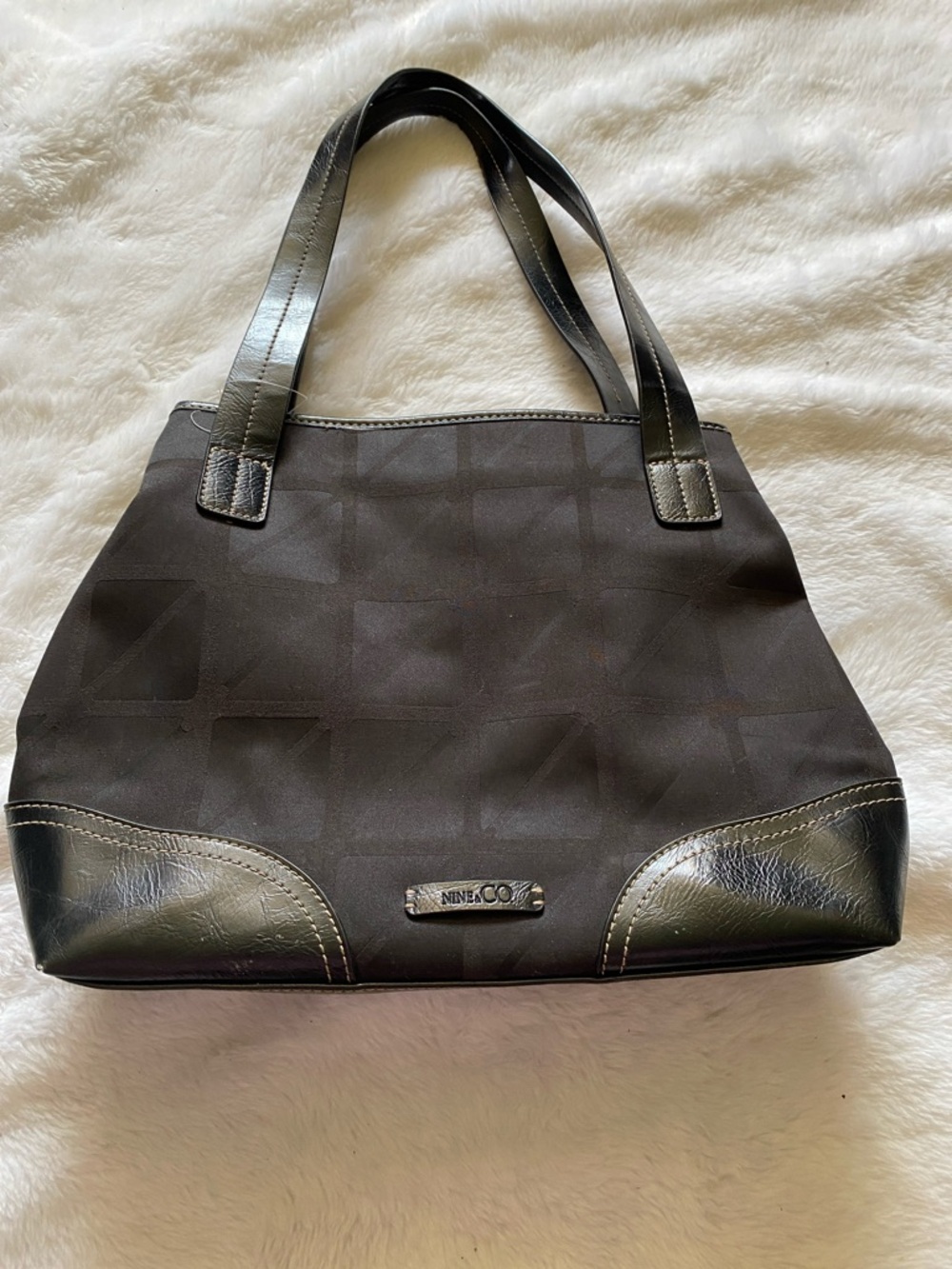 Nine & Co. Black Checker-Print Tote with Leather Trim